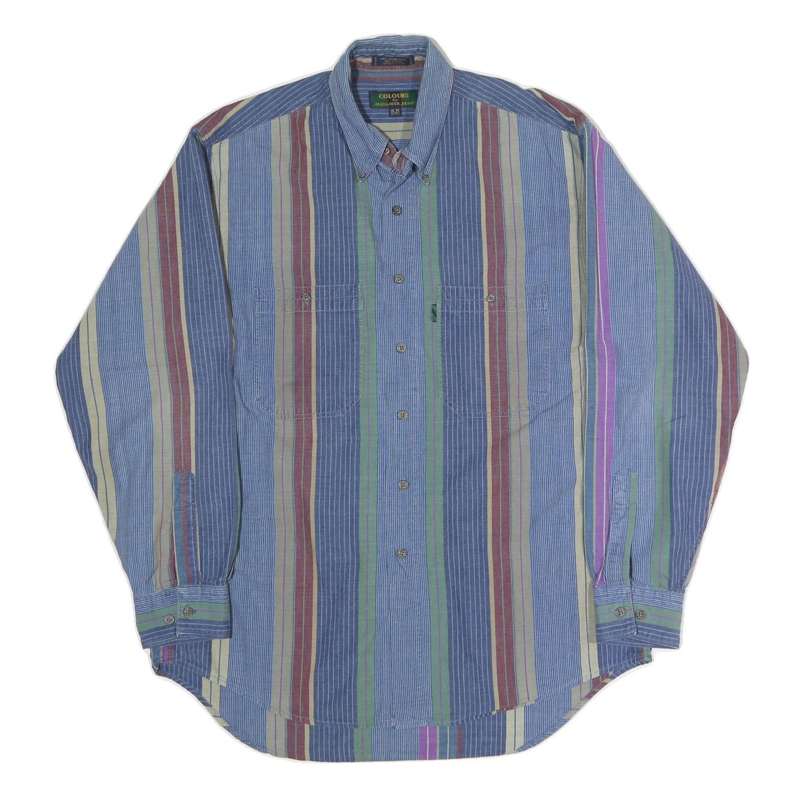 COLOURS Mens Blue Red Green Striped Shirt M Cotton Button-Down Casual Top
