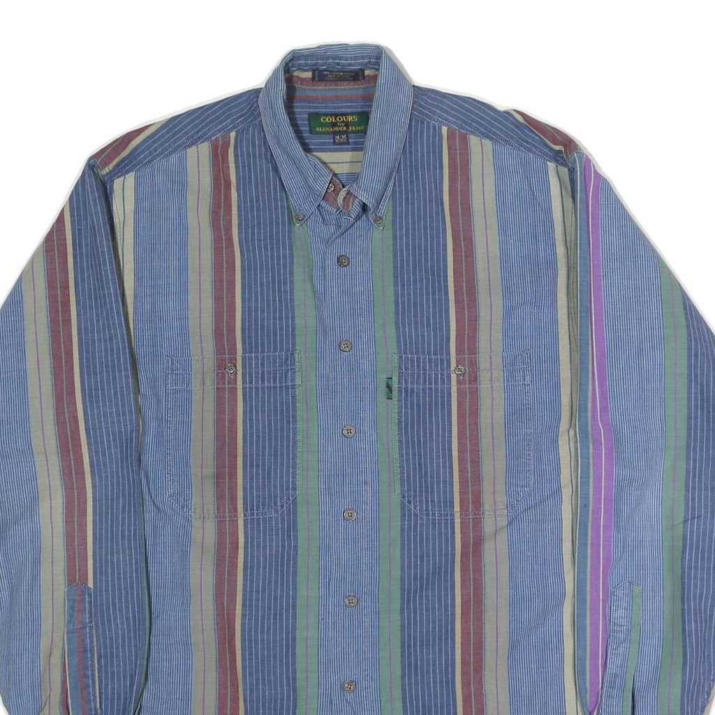 COLOURS Mens Blue Red Green Striped Shirt M Cotton Button-Down Casual Top