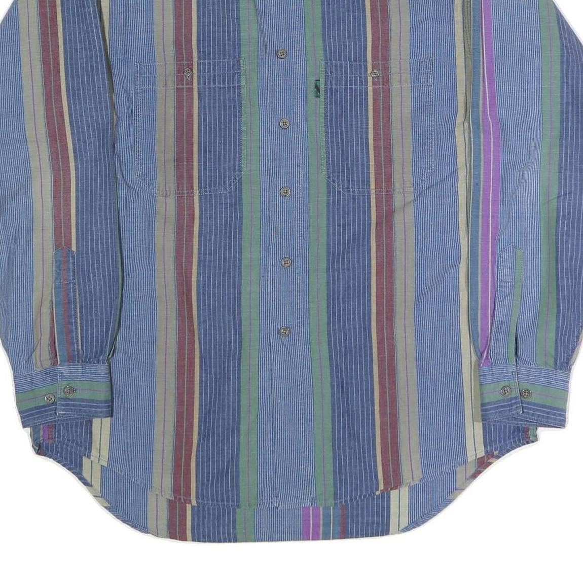 COLOURS Mens Blue Red Green Striped Shirt M Cotton Button-Down Casual Top