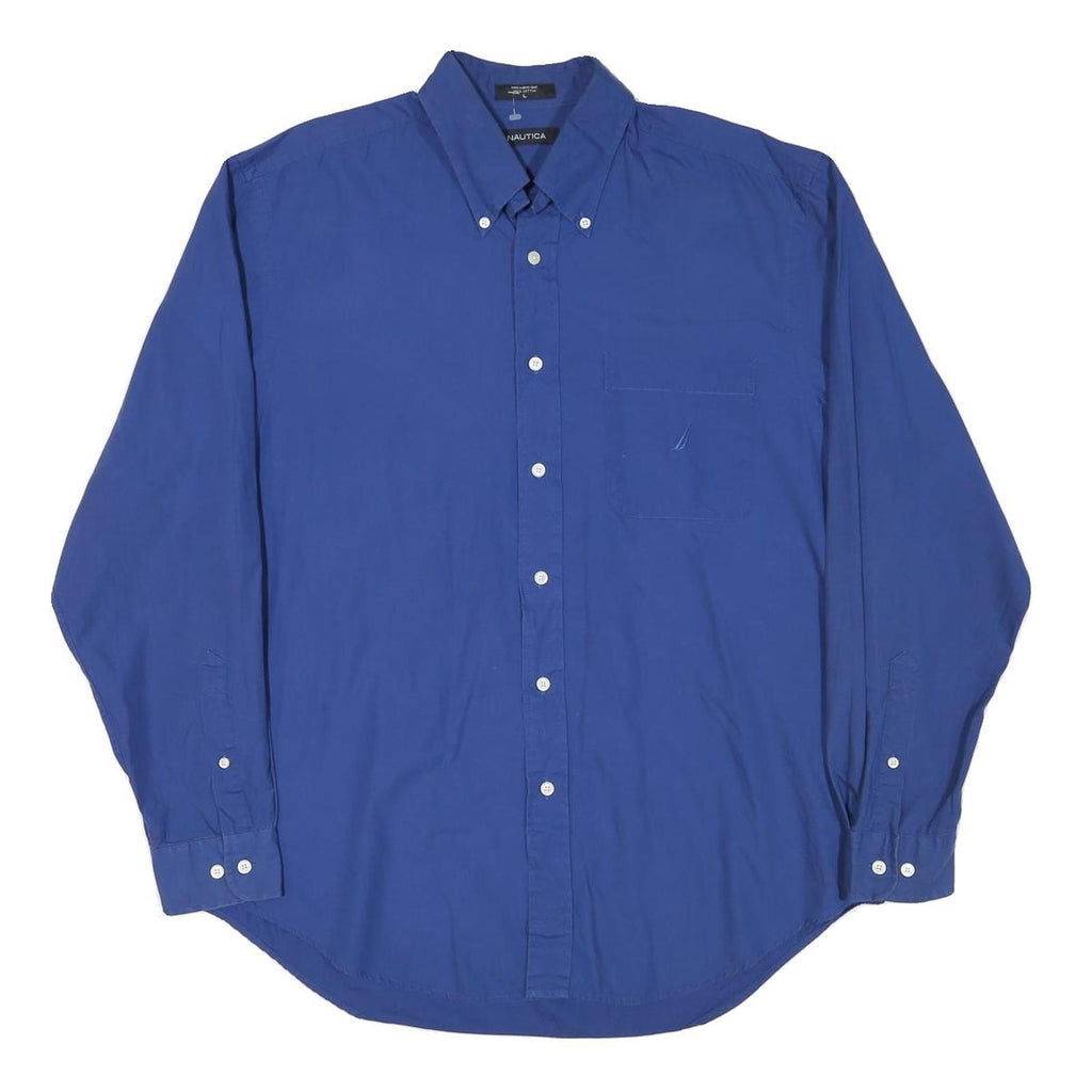 NAUTICA Mens Blue Button-Down Shirt L Classic Cotton Blend Long Sleeve Casual