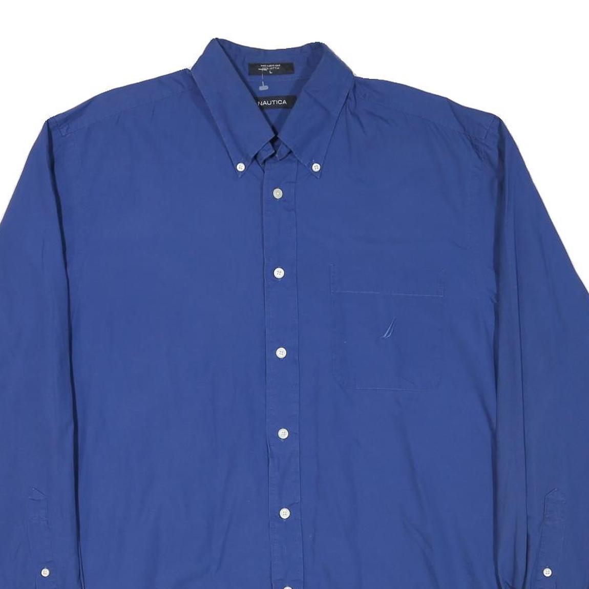 NAUTICA Mens Blue Button-Down Shirt L Classic Cotton Blend Long Sleeve Casual