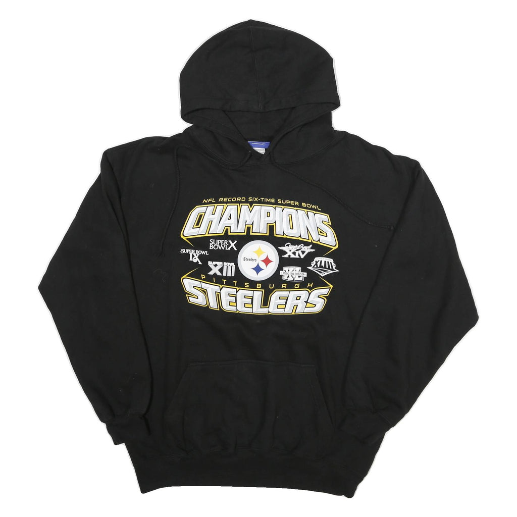 REEBOK Mens Black Pittsburgh Steelers Champions Hoodie L Cotton Blend Pullover