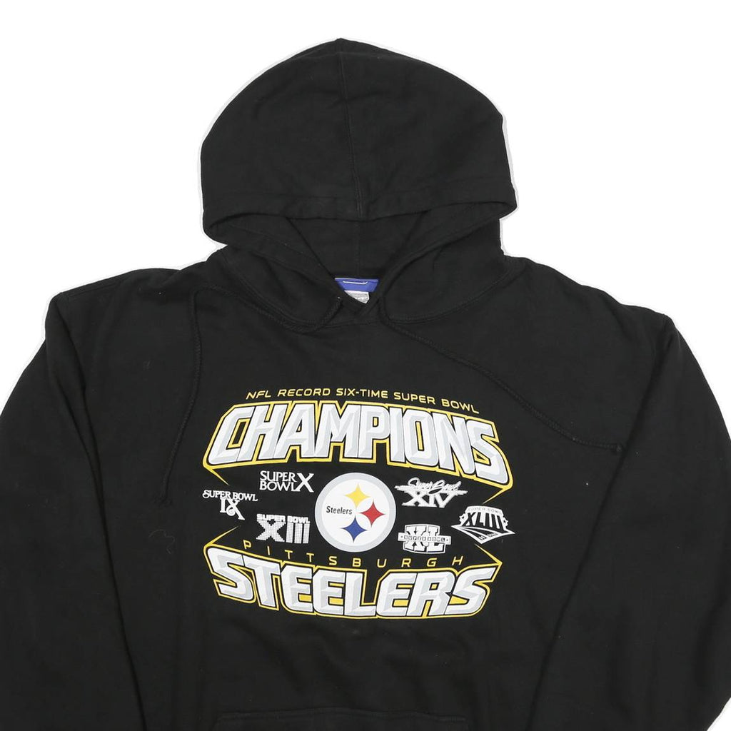 REEBOK Mens Black Pittsburgh Steelers Champions Hoodie L Cotton Blend Pullover