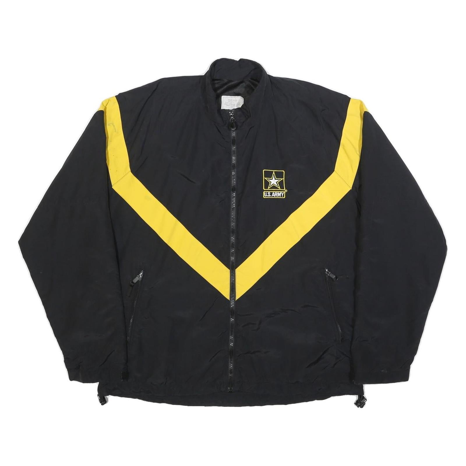 UNICOR Womens Black & Yellow U.S. Army Track Nylon Jacket M Zip Plain Casual