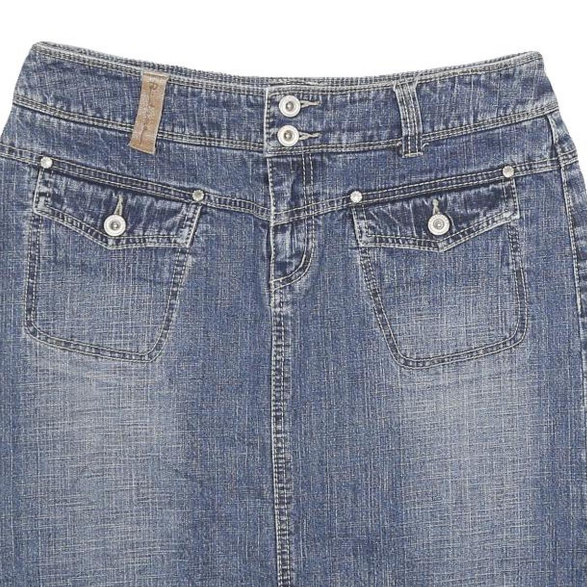 POINT ZERO Womens Blue Denim Straight Knee Length Cotton Blend Skirt Size L