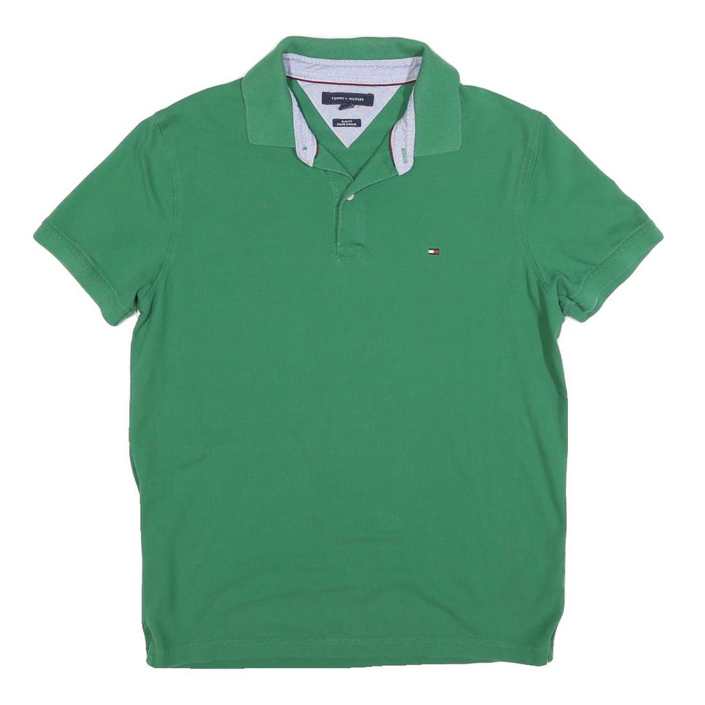 TOMMY HILFIGER Mens Green Slim Fit Short Sleeve Polo Shirt L Cotton Blend
