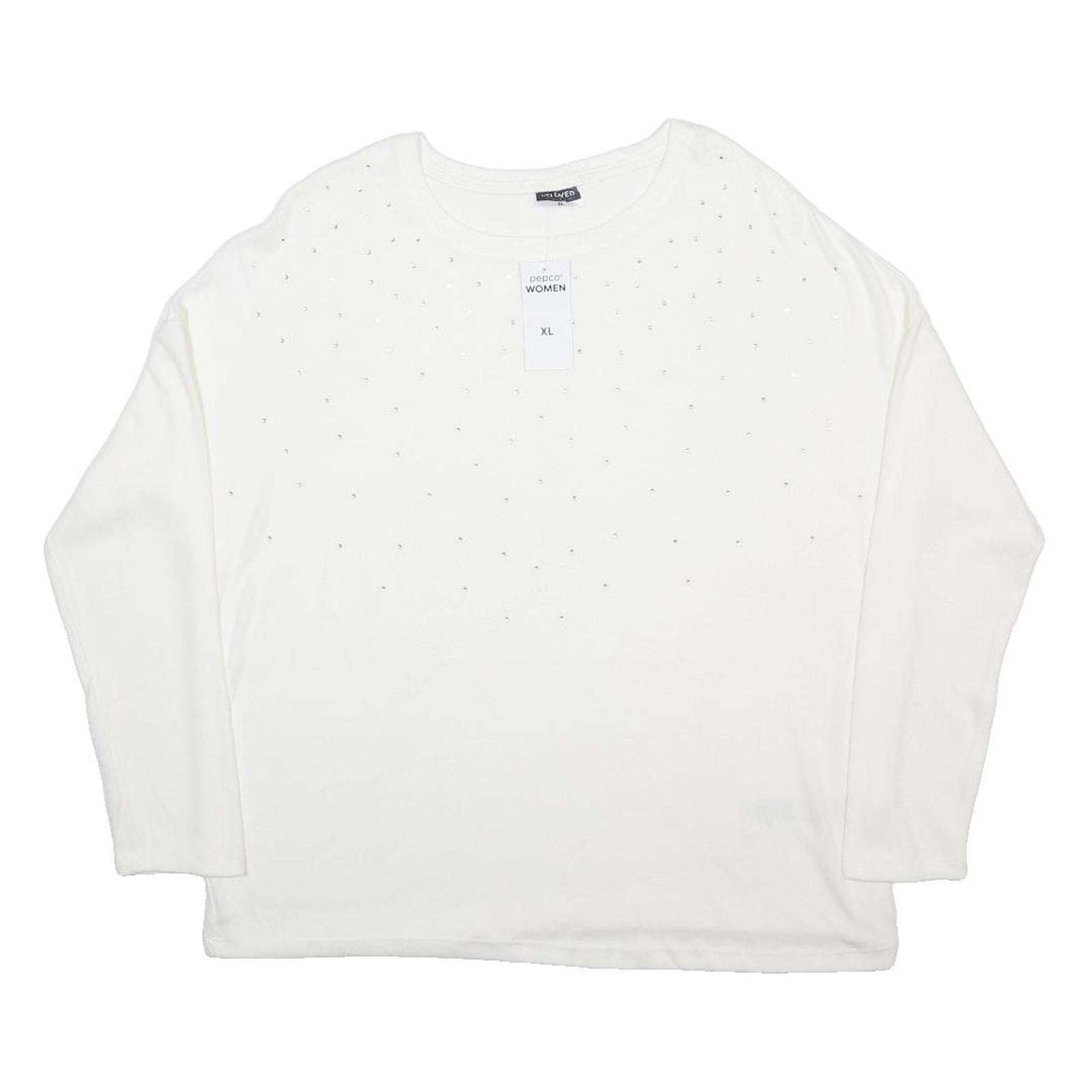 PEPCO Womens White Plain Jumper Crew Neck Basic Knit XL Comfortable Soft Fashion