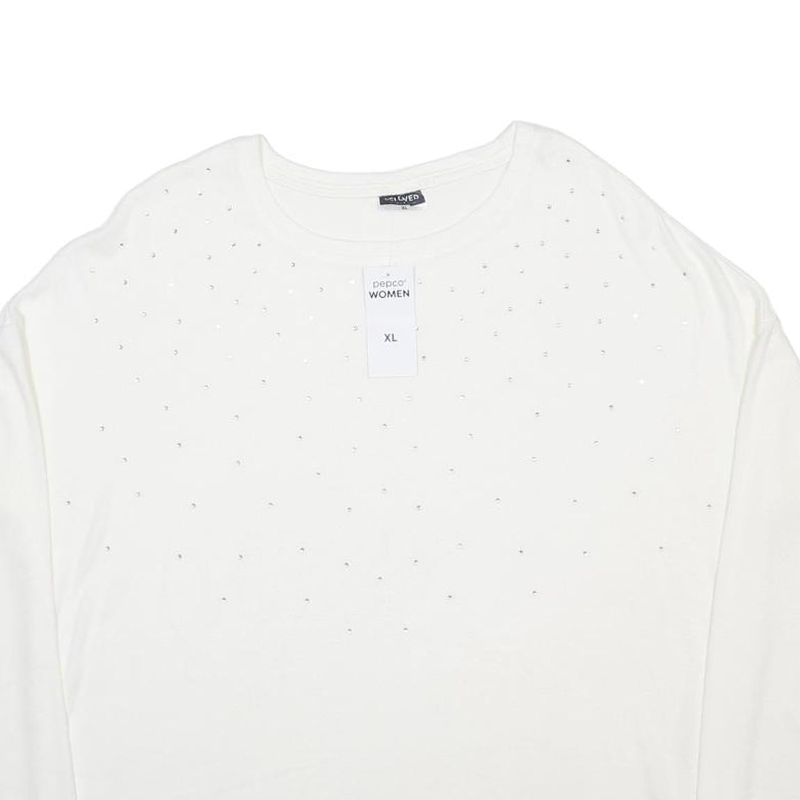 PEPCO Womens White Plain Jumper Crew Neck Basic Knit XL Comfortable Soft Fashion