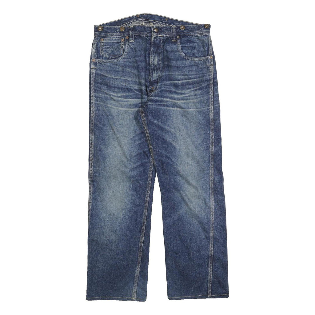 HELLER'S CAFE Mens Relaxed Denim Blue Jeans Cotton W34 L28 Classic Zip Pockets