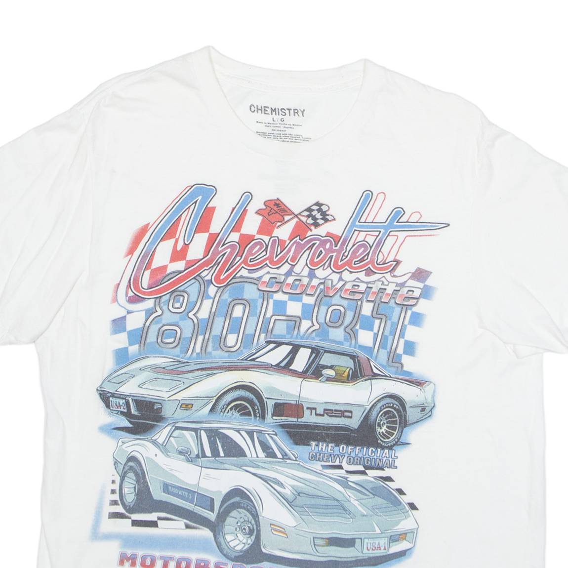 CHEMISTRY Chevrolet Mens T-Shirt White USA L