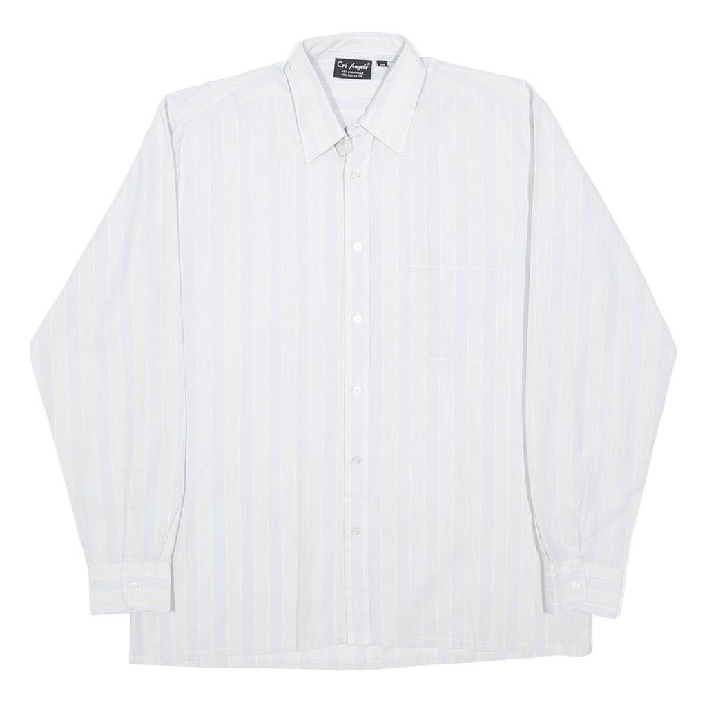 CRE ANGELO Mens White & Pale Stripe Shirt L Long Sleeve Button Front Cotton