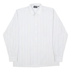 CRE ANGELO Mens White & Pale Stripe Shirt L Long Sleeve Button Front Cotton
