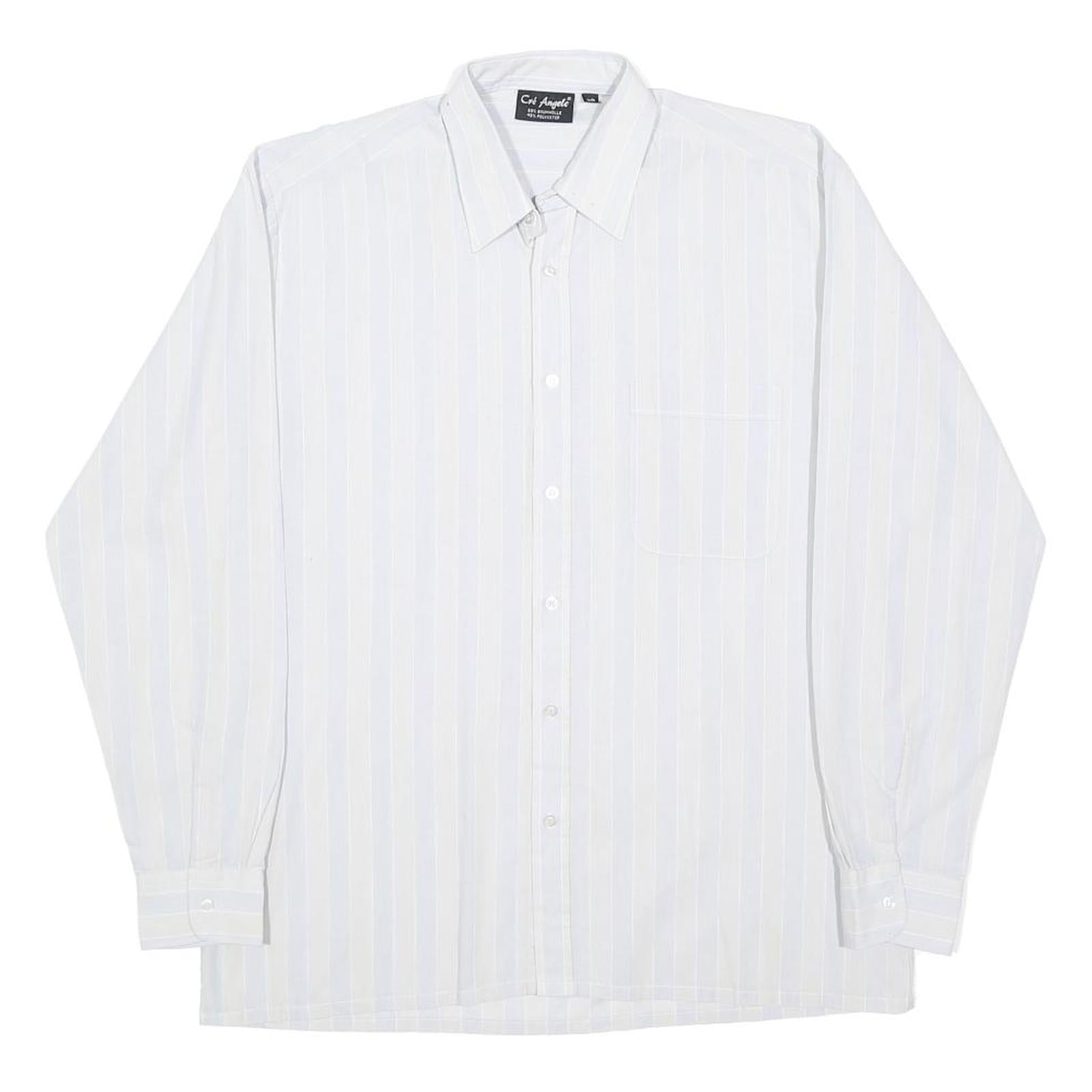 CRE ANGELO Mens White & Pale Stripe Shirt L Long Sleeve Button Front Cotton