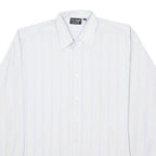 CRE ANGELO Mens White & Pale Stripe Shirt L Long Sleeve Button Front Cotton