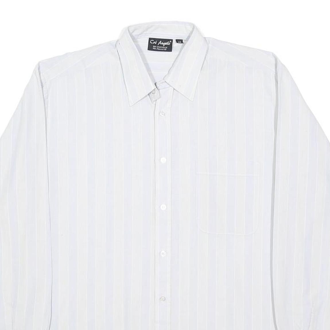 CRE ANGELO Mens White & Pale Stripe Shirt L Long Sleeve Button Front Cotton