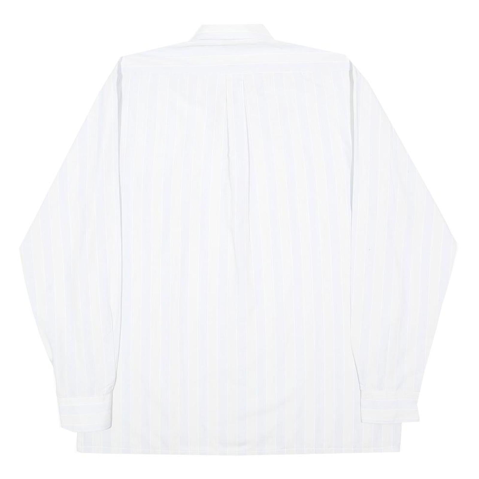 CRE ANGELO Mens White & Pale Stripe Shirt L Long Sleeve Button Front Cotton
