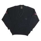 GRANCHO Mens Black Patterned V-Neck Jumper Wool M Cable Knit Relaxed