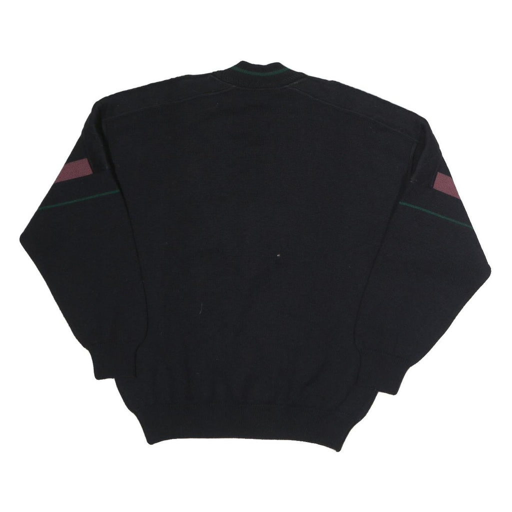 GRANCHO Mens Black Patterned V-Neck Jumper Wool M Cable Knit Relaxed