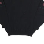 GRANCHO Mens Black Patterned V-Neck Jumper Wool M Cable Knit Relaxed