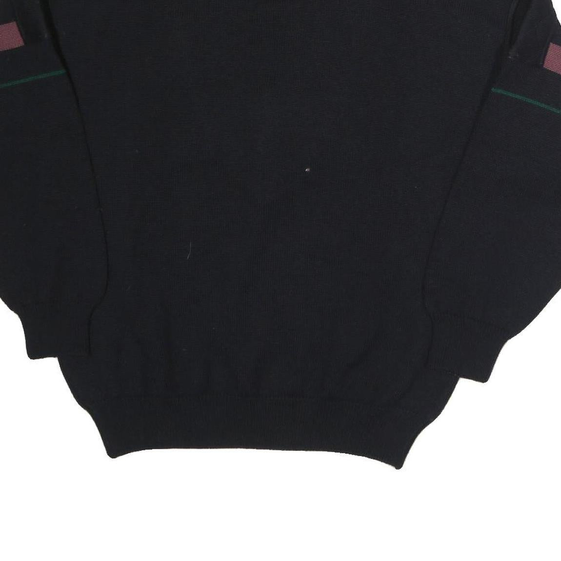 GRANCHO Mens Black Patterned V-Neck Jumper Wool M Cable Knit Relaxed