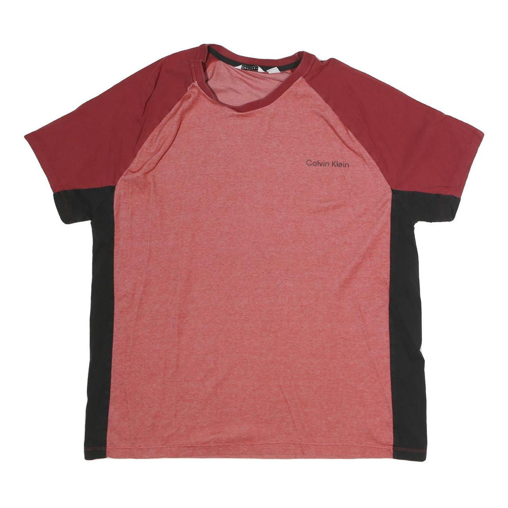 CALVIN KLEIN Mens Red & Black Colourblock T-Shirt XL Short Sleeve Crew Neck