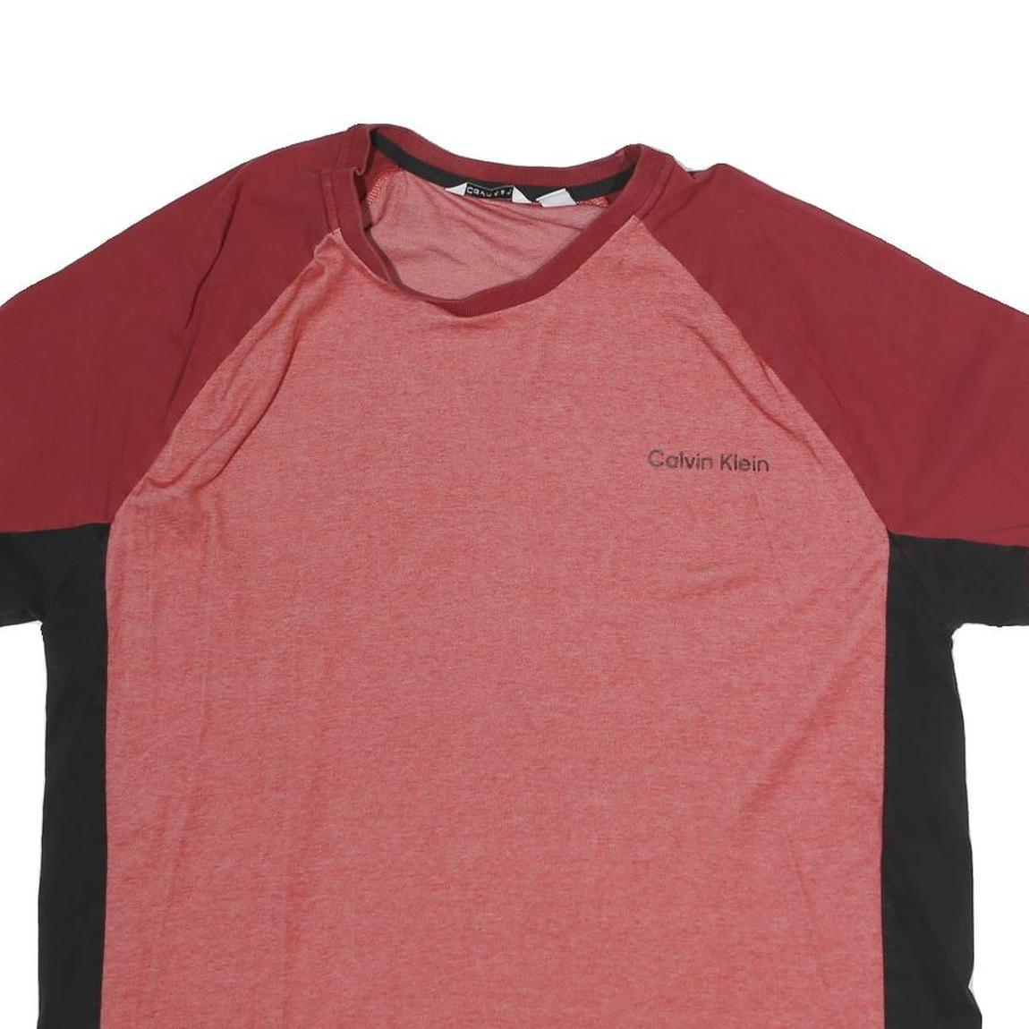 CALVIN KLEIN Mens Red & Black Colourblock T-Shirt XL Short Sleeve Crew Neck