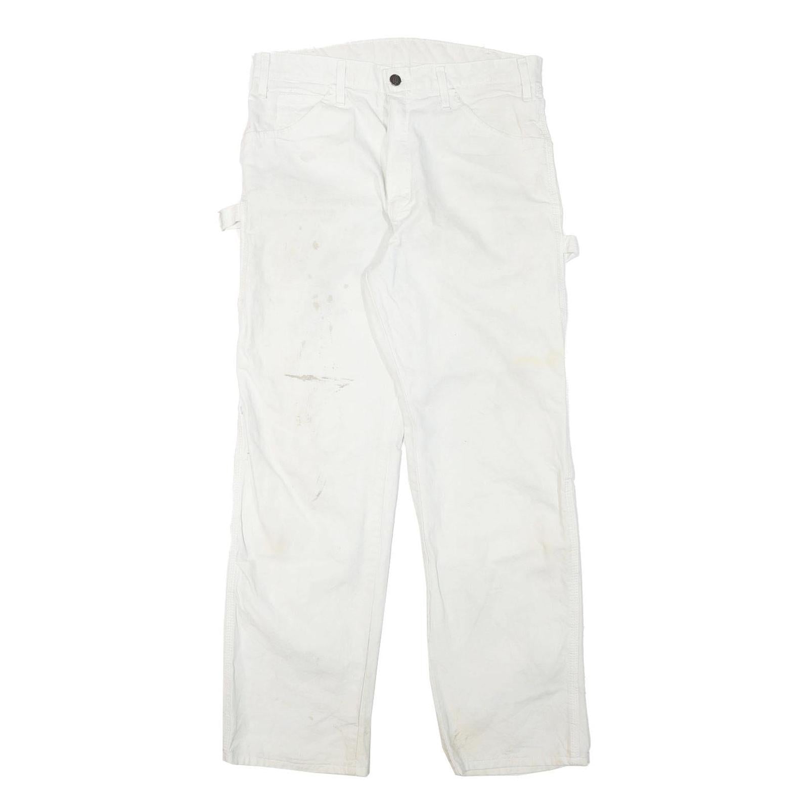 DICKIES Mens Cotton Blend White Regular Straight Trousers W31 L29 Workwear Zip