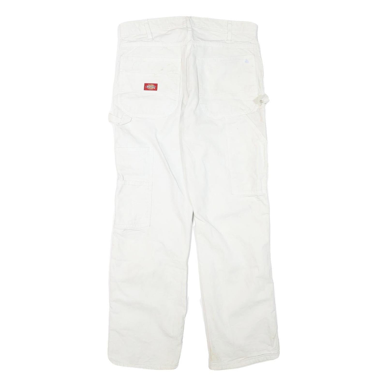 DICKIES Mens Cotton Blend White Regular Straight Trousers W31 L29 Workwear Zip