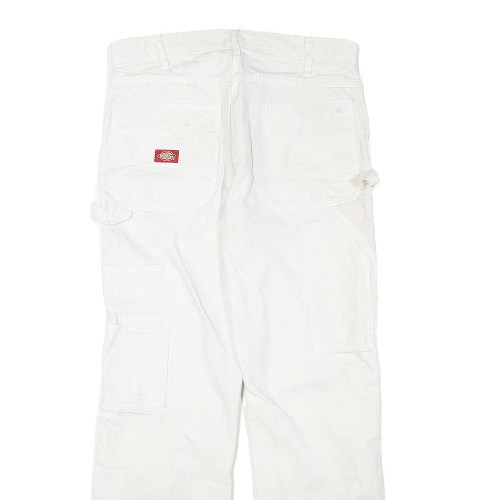 DICKIES Mens Cotton Blend White Regular Straight Trousers W31 L29 Workwear Zip