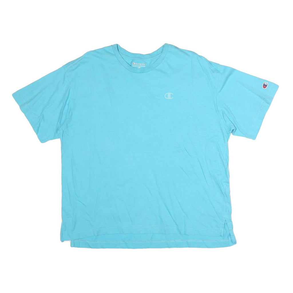 CHAMPION Womens Blue Crew Neck T-Shirt L Short Sleeve Cotton Casual Everyday