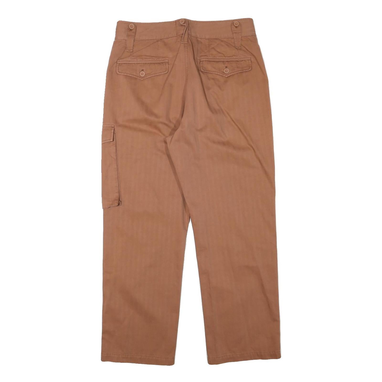 Mens Cotton Blend Brown Relaxed Cargo Trousers W33 L28 Utility Casual Zip