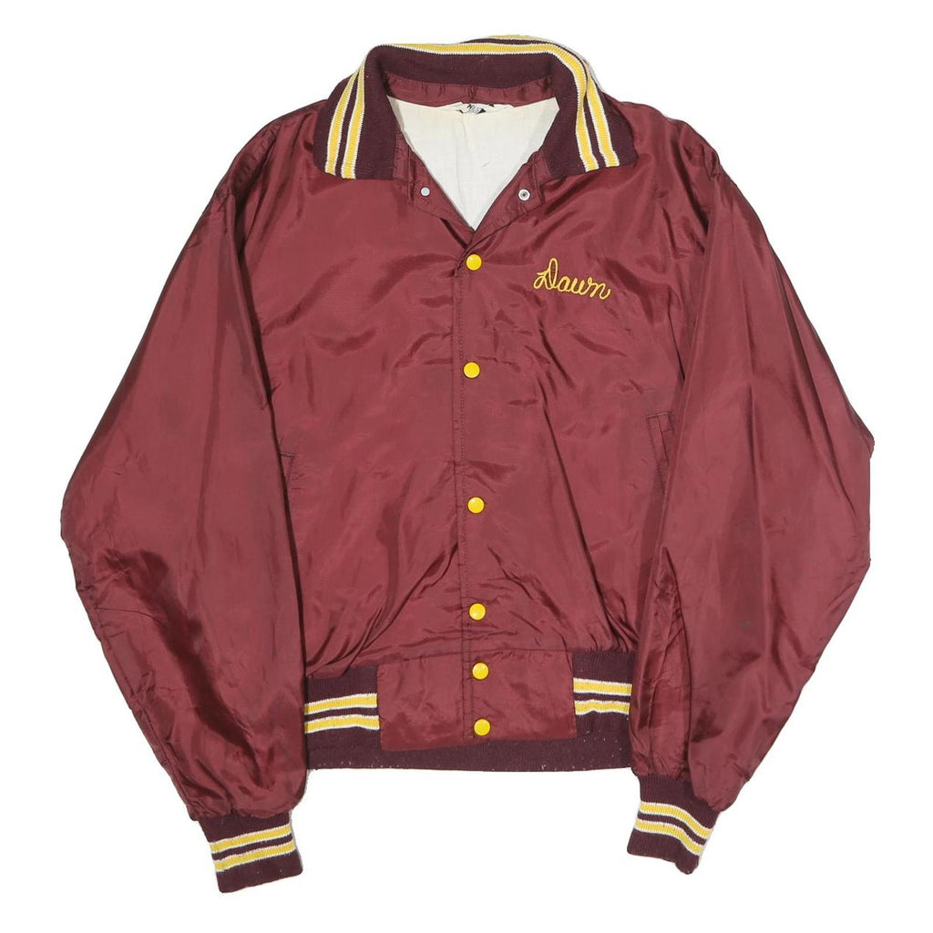 WEST WIND Mens Maroon Nylon Button Jacket L Plain Classic Retro Casual Vintage