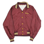 WEST WIND Mens Maroon Nylon Button Jacket L Plain Classic Retro Casual Vintage