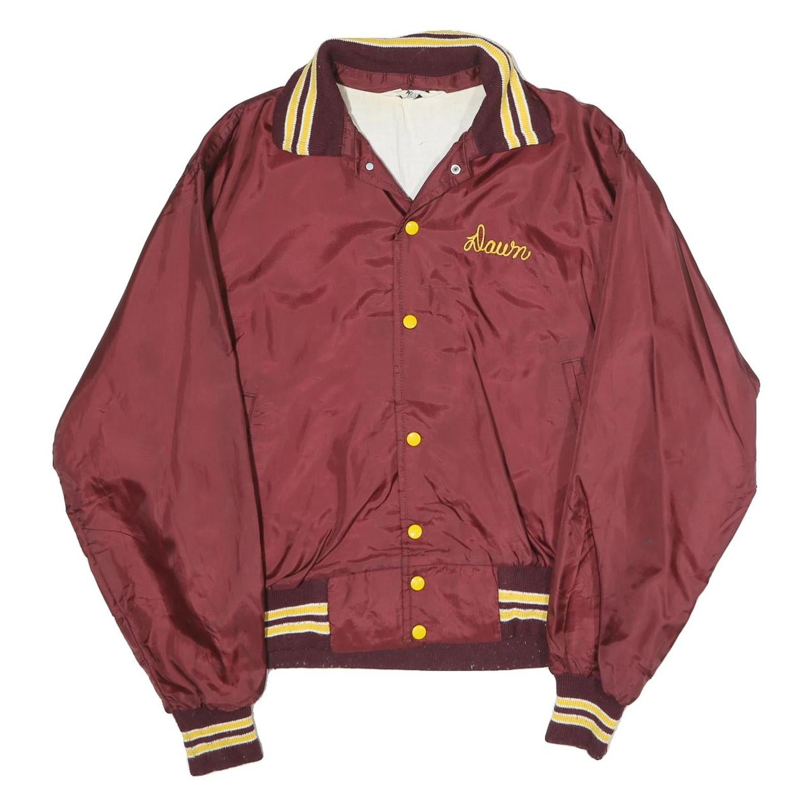 WEST WIND Mens Maroon Nylon Button Jacket L Plain Classic Retro Casual Vintage