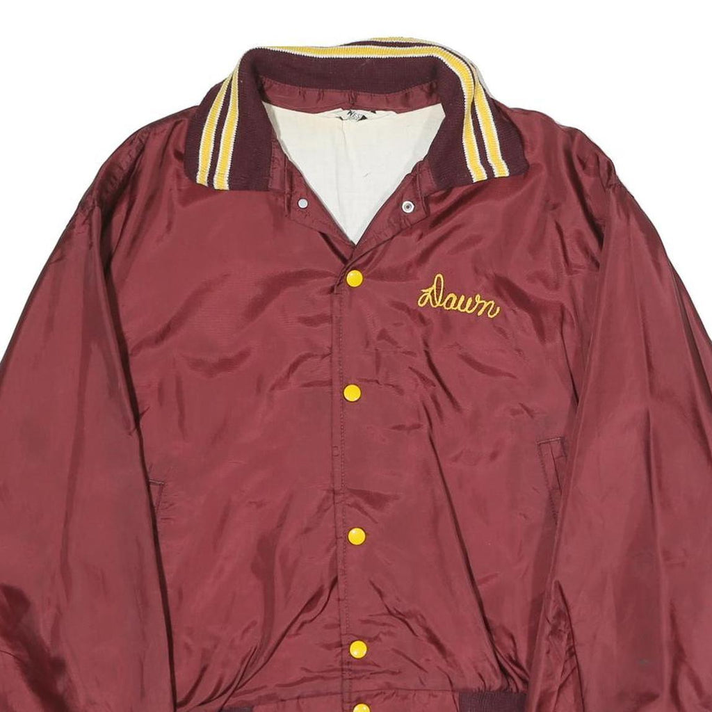 WEST WIND Mens Maroon Nylon Button Jacket L Plain Classic Retro Casual Vintage