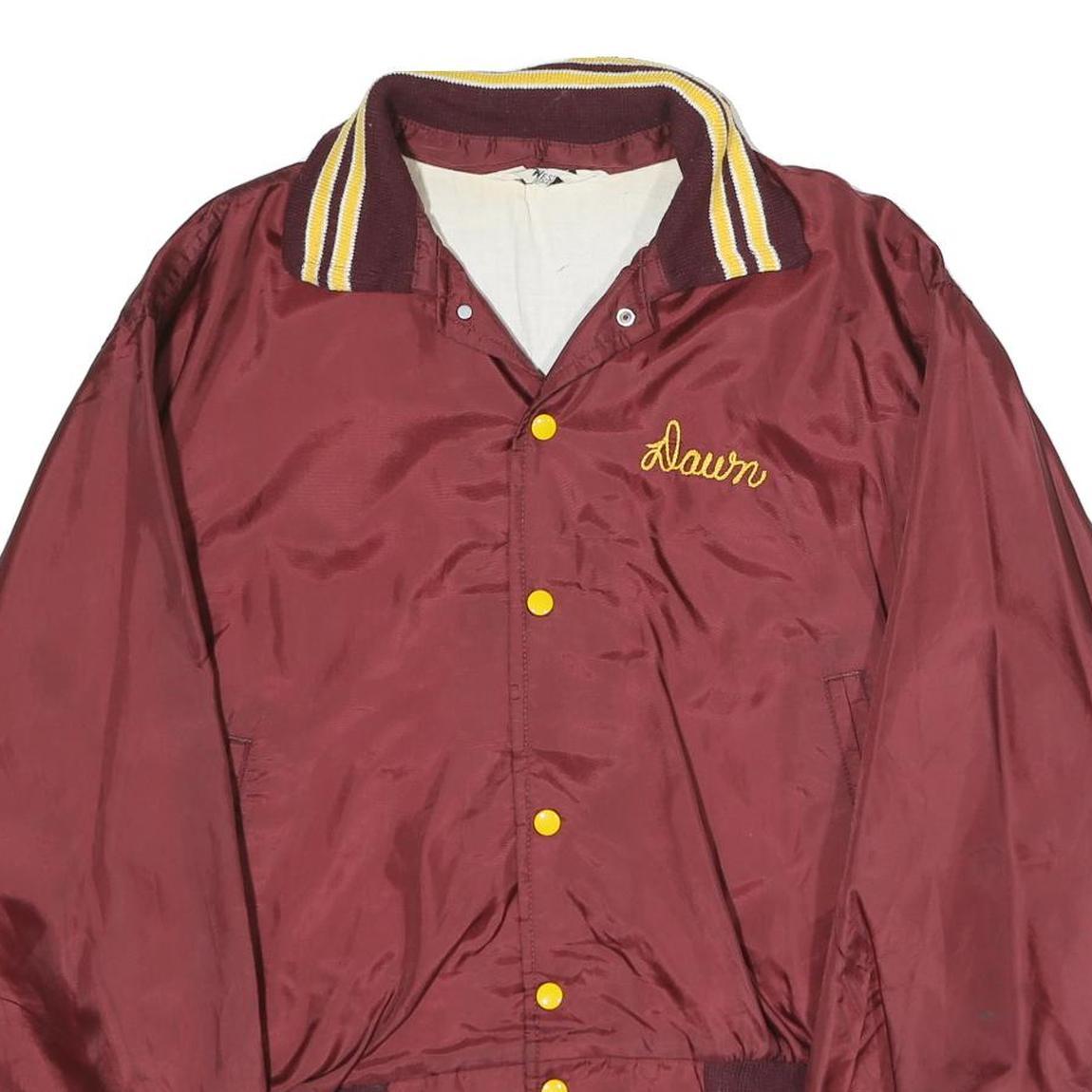 WEST WIND Mens Maroon Nylon Button Jacket L Plain Classic Retro Casual Vintage