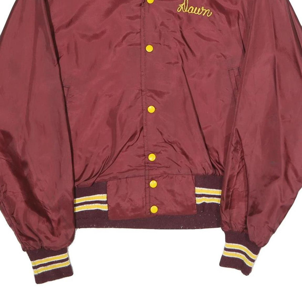 WEST WIND Mens Maroon Nylon Button Jacket L Plain Classic Retro Casual Vintage