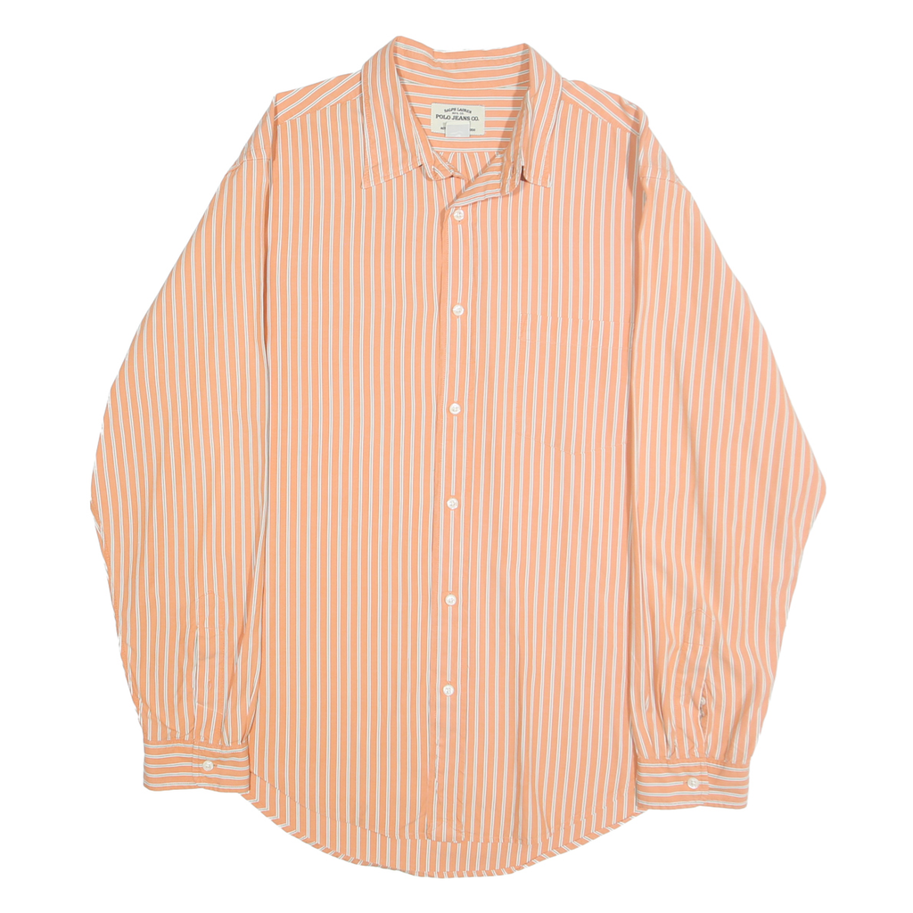 RALPH LAUREN POLO JEANS COMPANY Mens Orange & White Striped Shirt L Casual