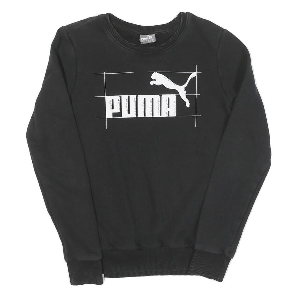 PUMA Womens Black Cotton Crew Neck UK 10 Logo Print Sweatshirt Casual