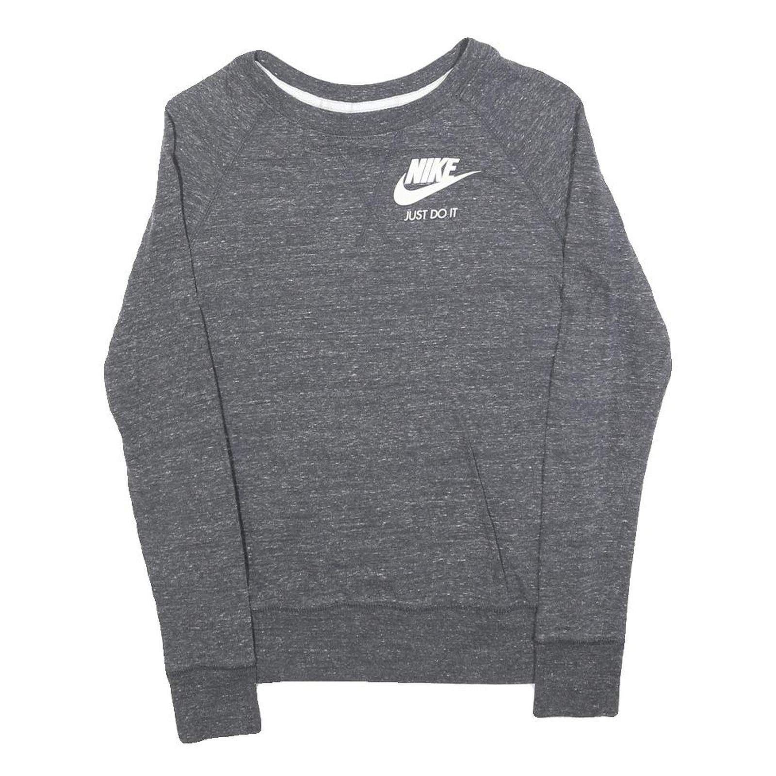 NIKE Mens Grey Sweatshirt Crew Neck XS Just Do It Logo Cotton Blend Pullover
