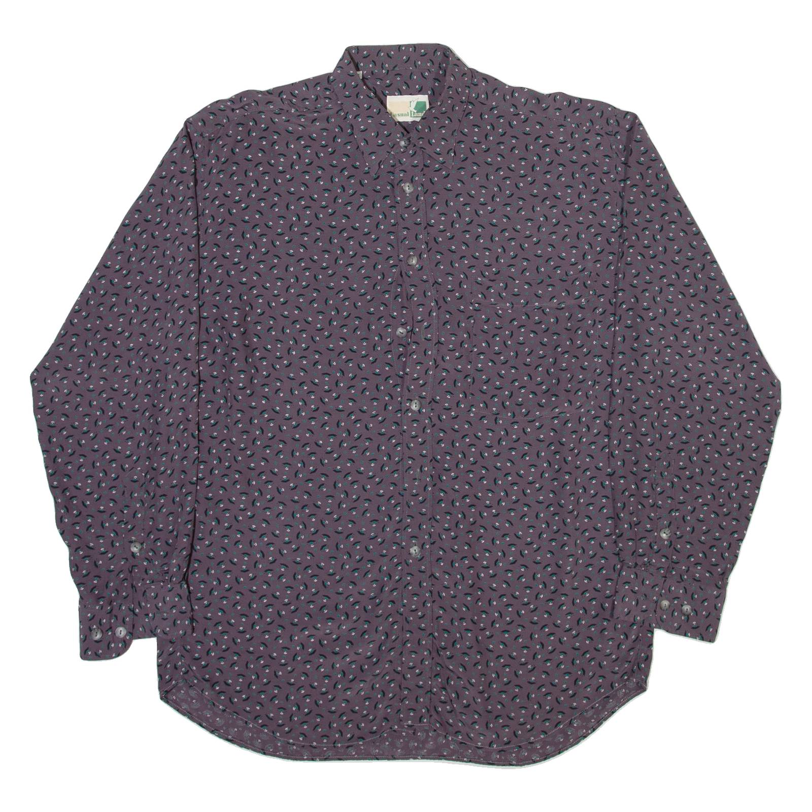 CASUAL LAND Mens Shirt Grey Viscose Crazy Pattern Long Sleeve M