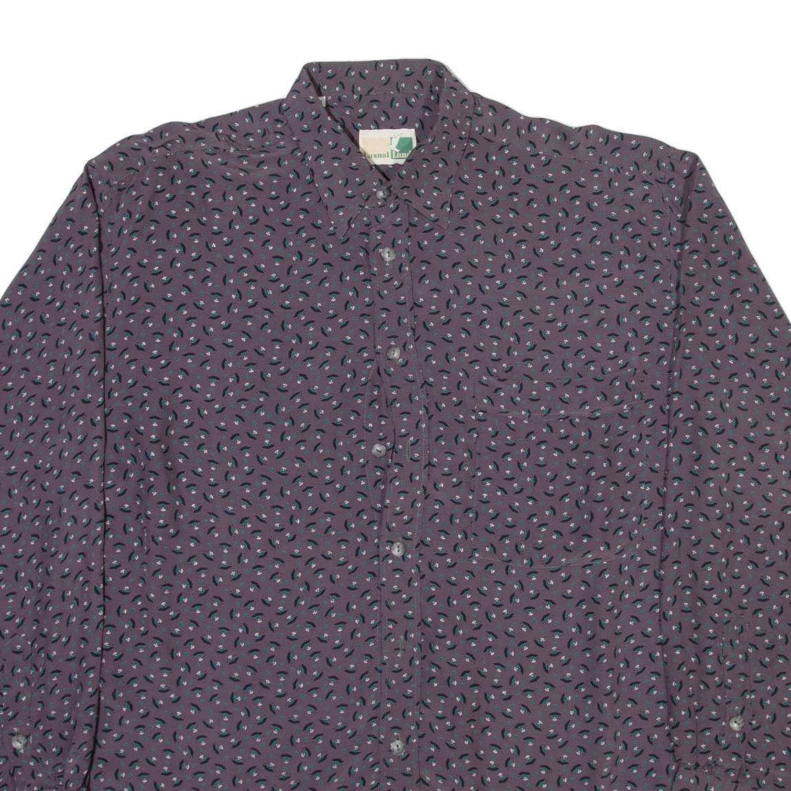CASUAL LAND Mens Shirt Grey Viscose Crazy Pattern Long Sleeve M