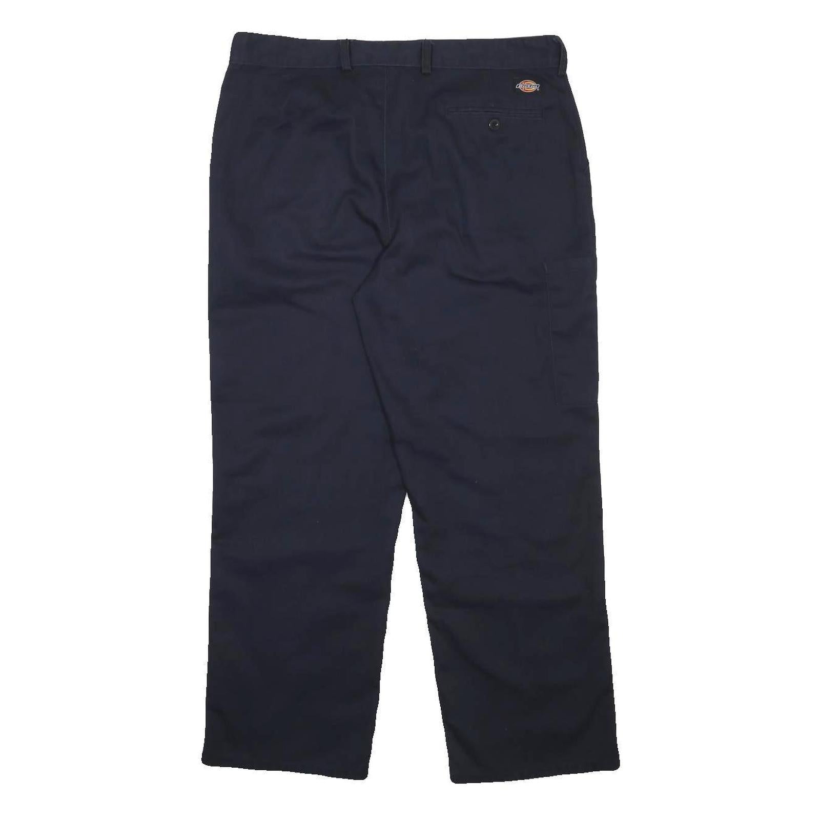DICKIES Mens Cotton Blend Navy Relaxed Straight Trousers W34 L28 Workwear Zip