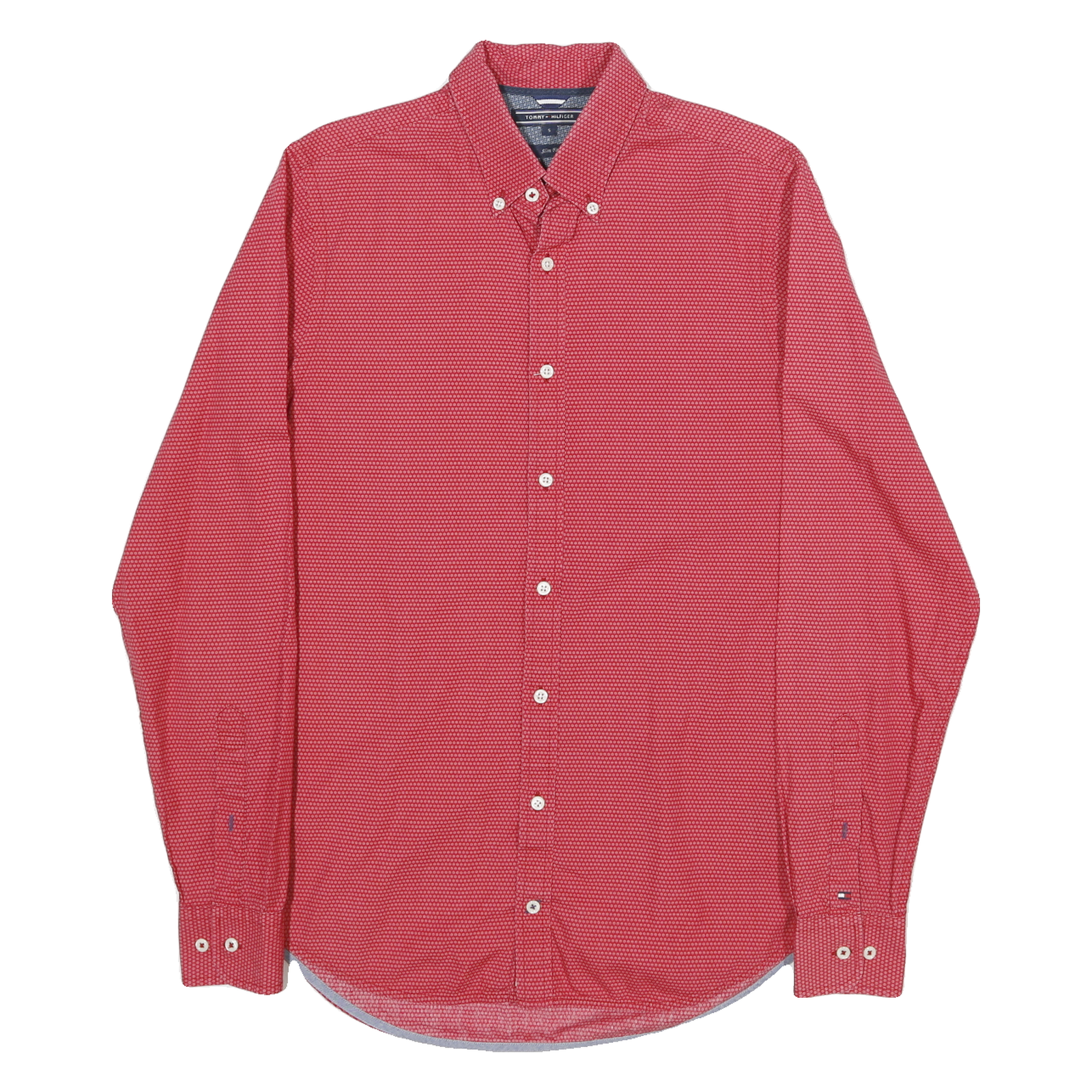 TOMMY HILFIGER Mens Red Slim Shirt S Button-Down Collar Cotton Blend Casual
