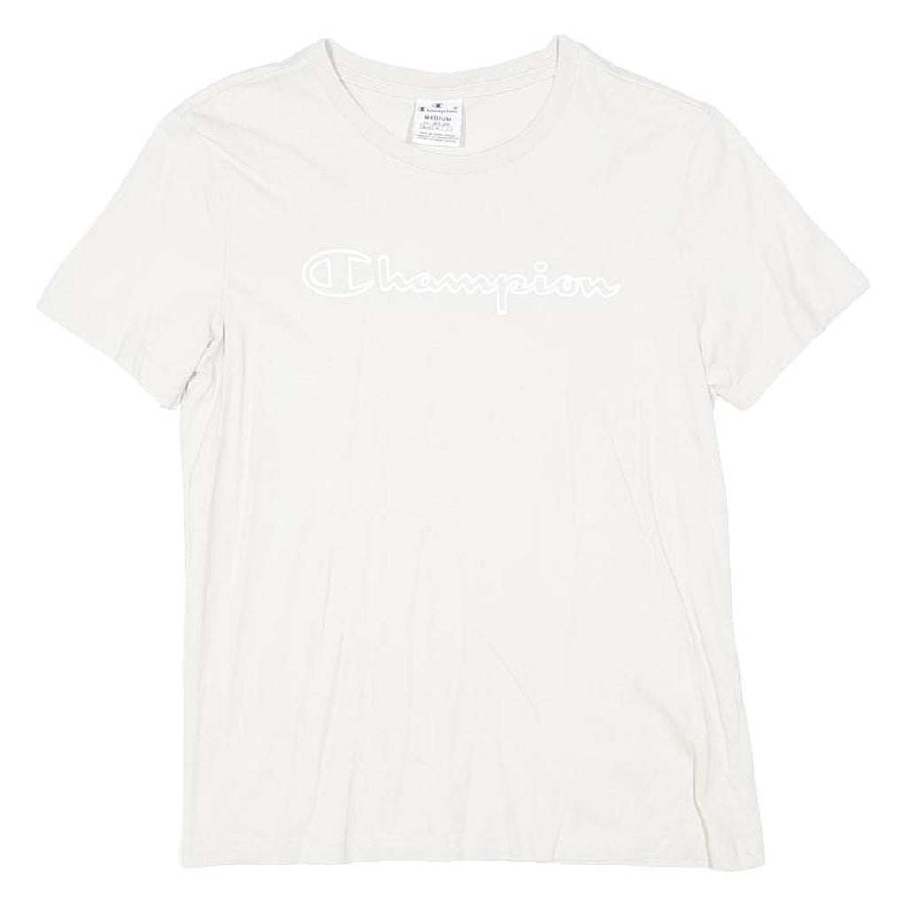 CHAMPION Womens White Cotton Blend T-Shirt M Short Sleeve Crew Neck Logo
