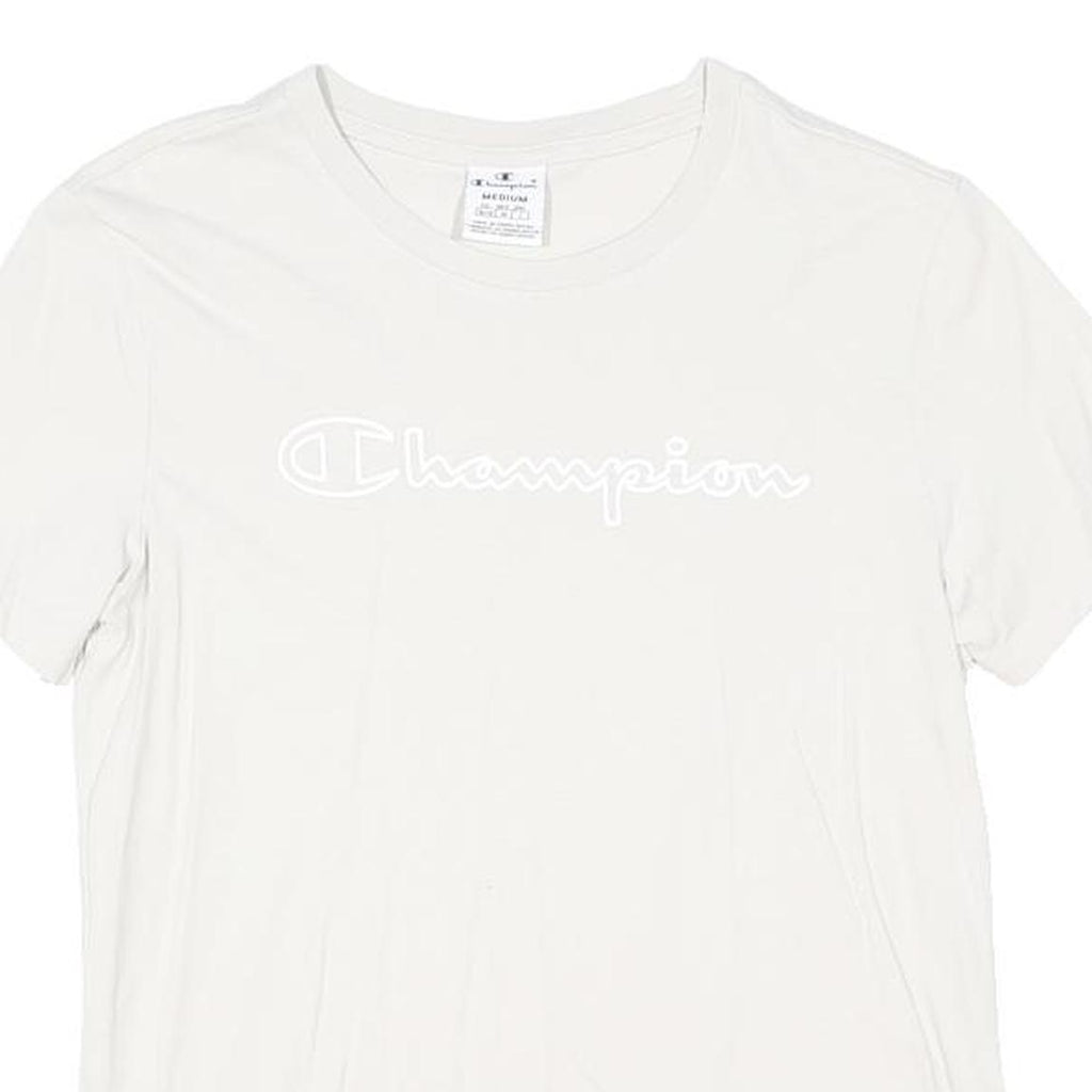 CHAMPION Womens White Cotton Blend T-Shirt M Short Sleeve Crew Neck Logo