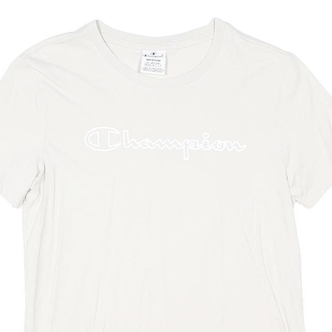 CHAMPION Womens White Cotton Blend T-Shirt M Short Sleeve Crew Neck Logo