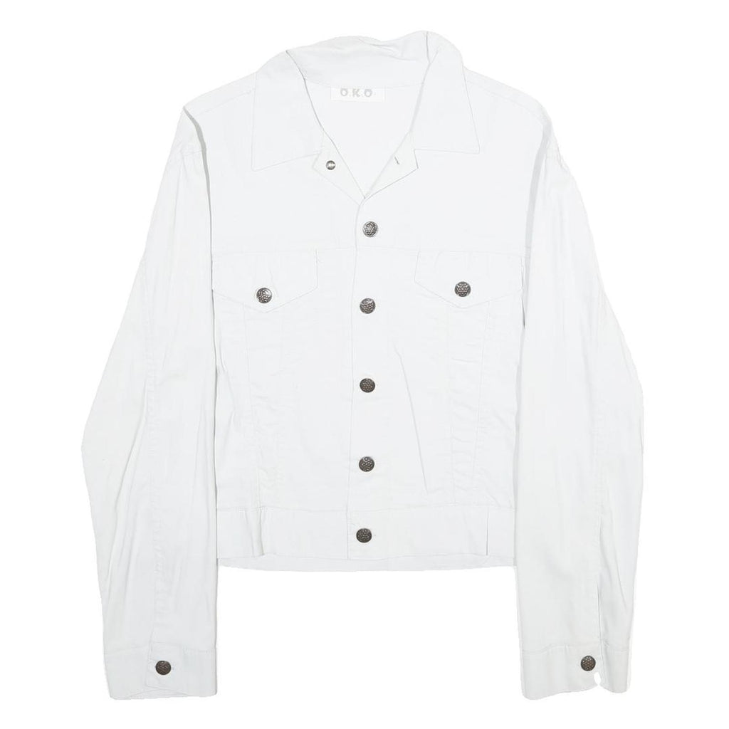 O.K.O. Womens White Button Jacket S Polyamide Blend Classic Plain Button Closure