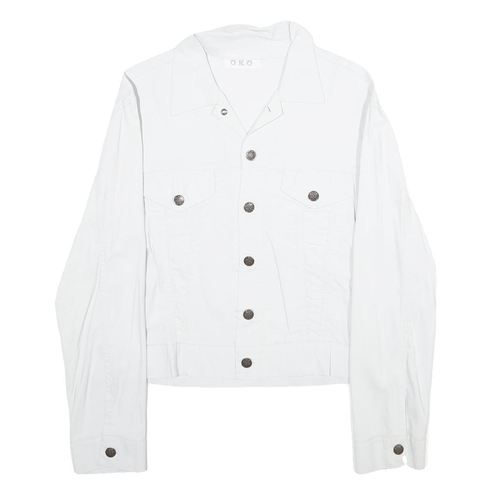 O.K.O. Womens White Button Jacket S Polyamide Blend Classic Plain Button Closure