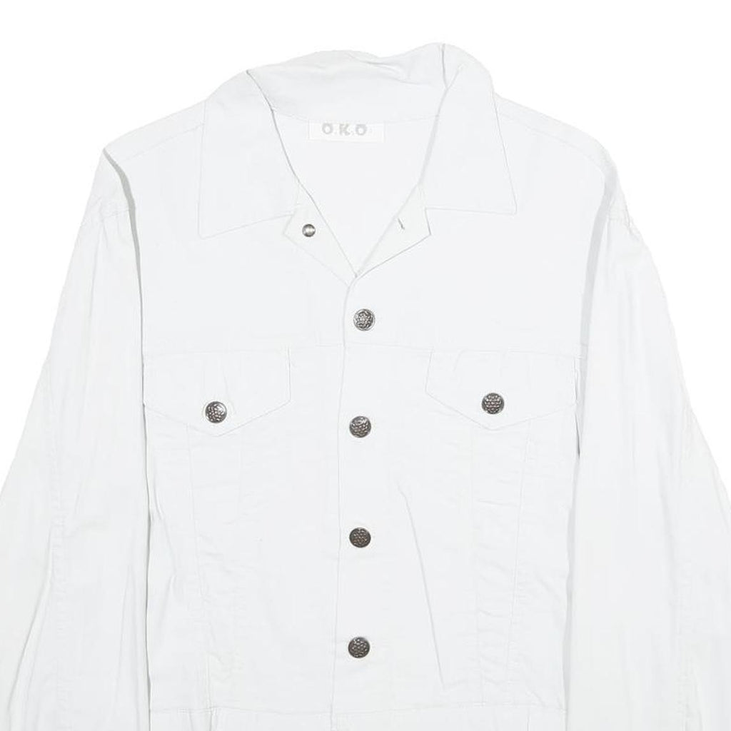 O.K.O. Womens White Button Jacket S Polyamide Blend Classic Plain Button Closure